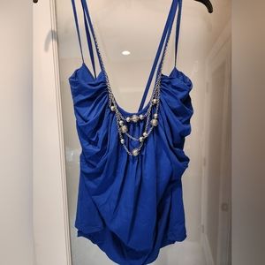 WHBM Women's Blue halter top with silver beads size L